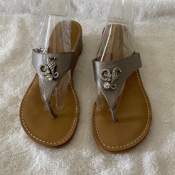 JUNO Leather Embellished Seahorse Wedge Mimi 9 - Picture 3 of 5